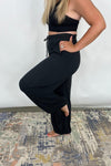 The Take It Easy Lounge Pants - Black Hight Waist Drawstring Wide Leg Pants