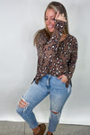 Crowd Pleaser- Brown Leopard Print Knitted Long Sleeve Top