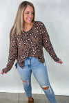 Crowd Pleaser- Brown Leopard Print Knitted Long Sleeve Top