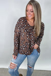 Crowd Pleaser- Brown Leopard Print Knitted Long Sleeve Top
