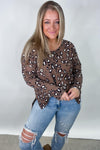 Crowd Pleaser- Brown Leopard Print Knitted Long Sleeve Top