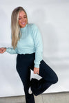 Step Up Your Game- {Lt. Blue, Black, Lt. Yellow} Cropped Pullover w/ Smocked Waist