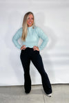 Step Up Your Game- {Lt. Blue, Black, Lt. Yellow} Cropped Pullover w/ Smocked Waist