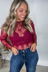 Cabernet Cheers Lace Sheer Top