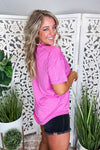 On A Whim Pink Raw Hem Henley Tee
