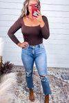 Loved By You - Square Neck Bodysuit {Black, Brown, Hunter Green}