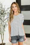 All Lined Up Dolman Sleeve Top in Black Ivory