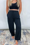 The Take It Easy Lounge Pants - Black Hight Waist Drawstring Wide Leg Pants