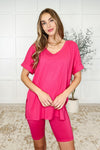 Buttery Soft V-Neck Bike Short Set in Hot Pink