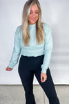 Step Up Your Game- {Lt. Blue, Black, Lt. Yellow} Cropped Pullover w/ Smocked Waist