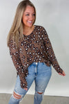 Crowd Pleaser- Brown Leopard Print Knitted Long Sleeve Top