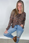Crowd Pleaser- Brown Leopard Print Knitted Long Sleeve Top