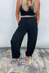 The Take It Easy Lounge Pants - Black Hight Waist Drawstring Wide Leg Pants