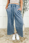 In or Out Wide Leg Cropped Pants Blue Grey