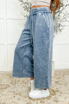 In or Out Wide Leg Cropped Pants Blue Grey