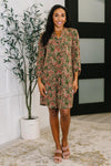 Lizzy Long Sleeve Dress in Olive Paisley