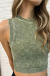 Over and Out Cropped Ribbed Tank in Ash Olive