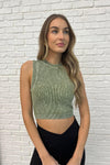 Over and Out Cropped Ribbed Tank in Ash Olive