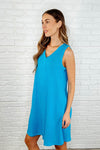 The Power I Hold V-Neck Ribbed Knit Dress in Aqua Glow