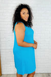 The Power I Hold V-Neck Ribbed Knit Dress in Aqua Glow