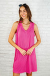 The Power I Hold V-Neck Ribbed Knit Dress in Fuchsia
