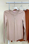 Simplicity Is Key- RESTOCKED {White, Black, Beige, Mauve & Sage} Ribbed Long Sleeve Henley w/ Buttons