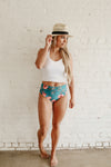 Let's Sail Away- Blue & Floral Mid-Rise Reversible Swim BOTTOMS