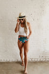 Let's Sail Away- Blue & Floral Mid-Rise Reversible Swim BOTTOMS