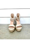 Down To Earth- Beige Platform Espadrille Wedges w/ Ankle Strap Details