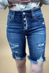 The Michelle's- Button Up Bermuda Distressed Shorts
