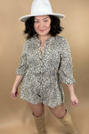 Where You Roam- Leopard Button Down Romper w/ Bubble Sleeves