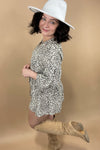 Where You Roam- Leopard Button Down Romper w/ Bubble Sleeves