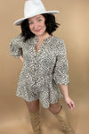 Where You Roam- Leopard Button Down Romper w/ Bubble Sleeves