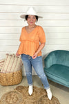 Summer State Of Mind- {Orange & Cream} Waffle Knit Baby Doll Top