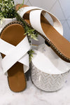 Through The Wild- White w/ Gold Studs Criss Cross Sandals