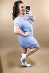 Where I'll Be- Blue & White Embroidered Dress