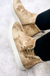 Back In Action- Tan Tie-Dye Zip Up High-Top Sneakers w/ Lace Up Detail