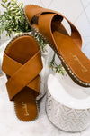 Through The Wild- Camel w/ Gold Studs Criss Cross Sandals