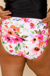 Welcome To Paradise- PLUS White & Pink Floral Mid-Rise Reversible Swim BOTTOMS