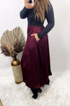 Side Hustle- {Burgundy & Salmon} Maxi Skirt w/ Side Slits & Pockets