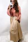 Side Hustle- Beige Maxi Skirt w/ Side Slits & Pockets