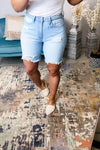 The Charlie's- {Light OR Dark Wash} Distressed Shorts w/ Frayed Hem