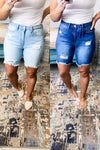 The Charlie's- {Light OR Dark Wash} Distressed Shorts w/ Frayed Hem