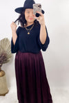 Side Hustle- {Burgundy & Salmon} Maxi Skirt w/ Side Slits & Pockets