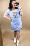 Where I'll Be- Blue & White Embroidered Dress