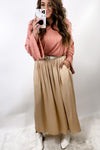 Side Hustle- Beige Maxi Skirt w/ Side Slits & Pockets