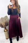 Side Hustle- {Burgundy & Salmon} Maxi Skirt w/ Side Slits & Pockets
