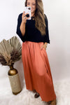 Side Hustle- {Burgundy & Salmon} Maxi Skirt w/ Side Slits & Pockets