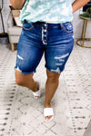 The Michelle's- Button Up Bermuda Distressed Shorts
