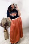 Side Hustle- {Burgundy & Salmon} Maxi Skirt w/ Side Slits & Pockets